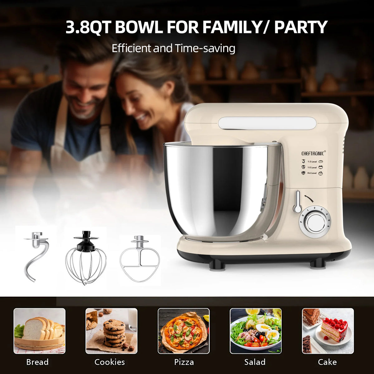 Cheftronic Tilt Head Electric Stand Mixer With Dough Hook