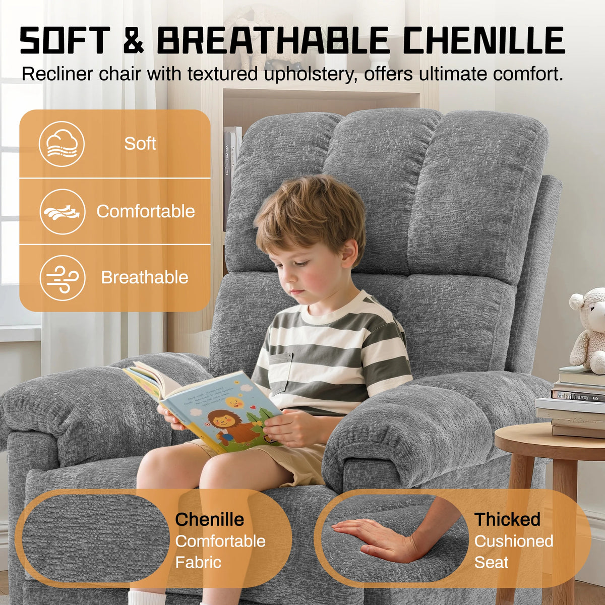 KORSER Swivel Rocker Recliner Chair with Side Pockets for Comfort