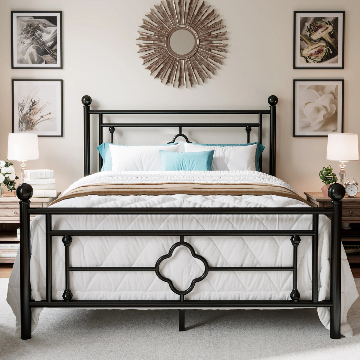 HOOMIC Vintage Victorian Wrought Iron Platform Bed Frame With Storage