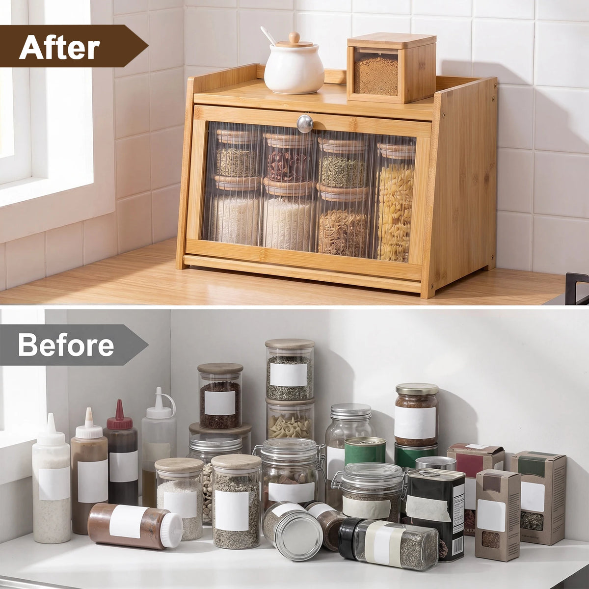 ATUOTIN Bamboo Bread Box With Clear Window And Easy Access