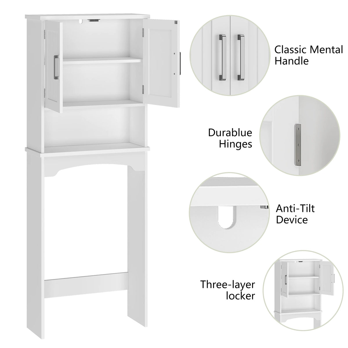 HiMISS Over Toilet Cabinet with Double Doors and Open Shelf