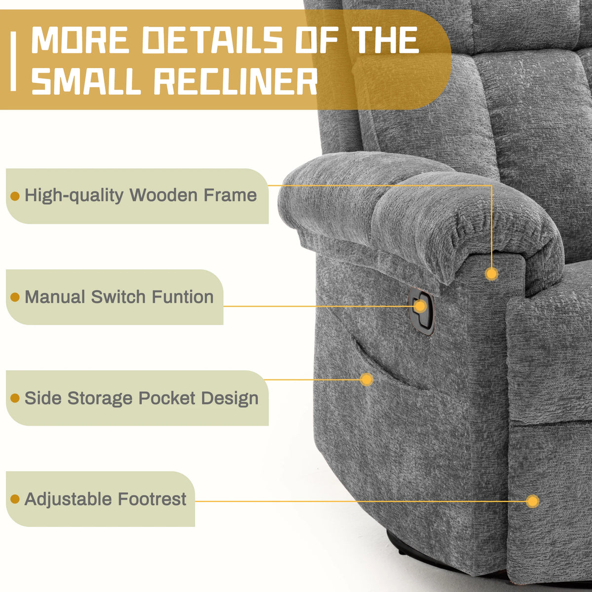 KORSER Swivel Rocker Recliner Chair with Side Pockets for Comfort