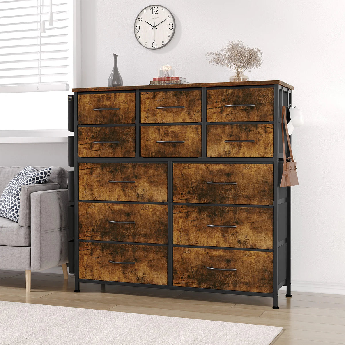 HiMISS 12 Drawer Fabric Storage Dresser With Metal Frame / Wood Top