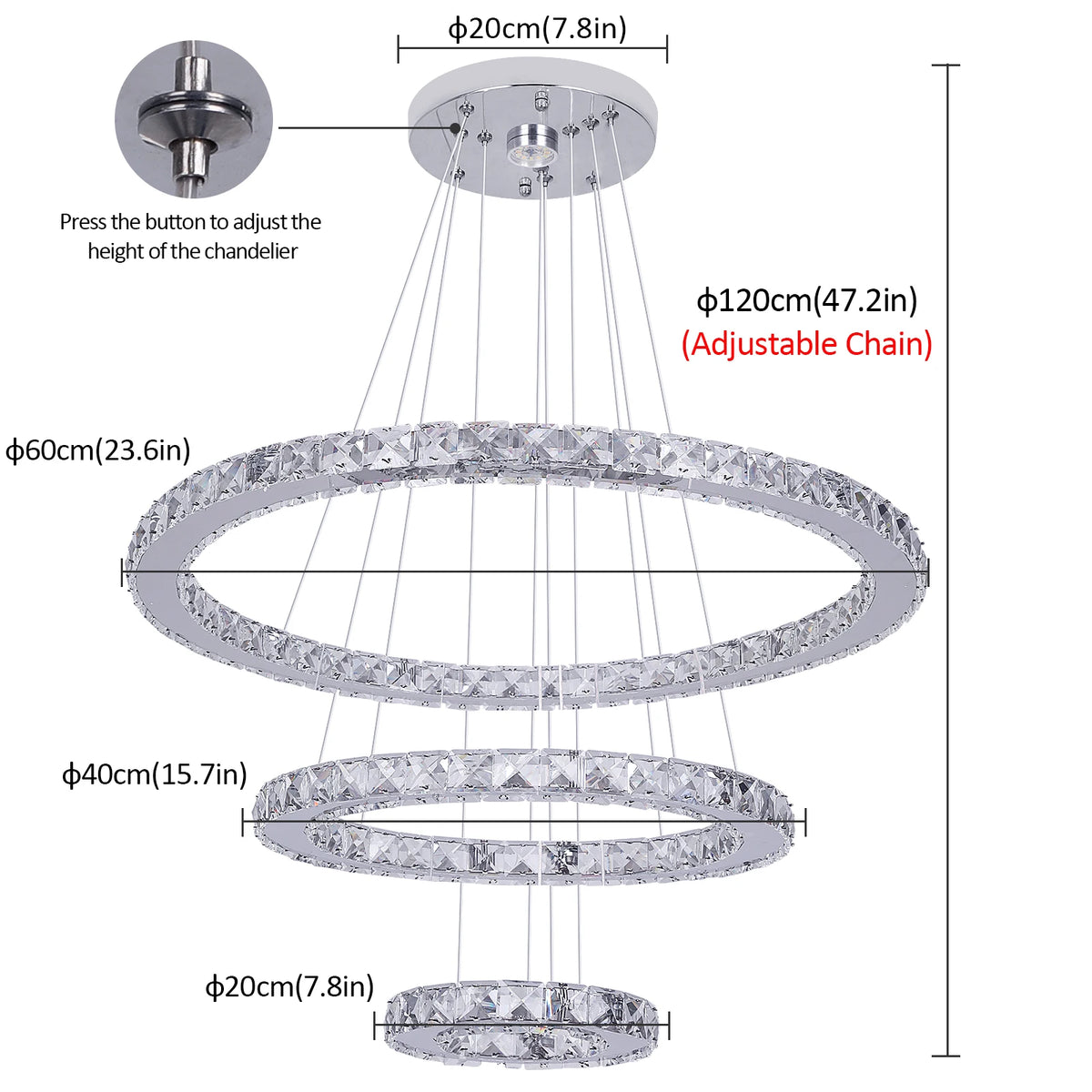 Vinilky Crystal LED Pendant Chandelier With Remote Control