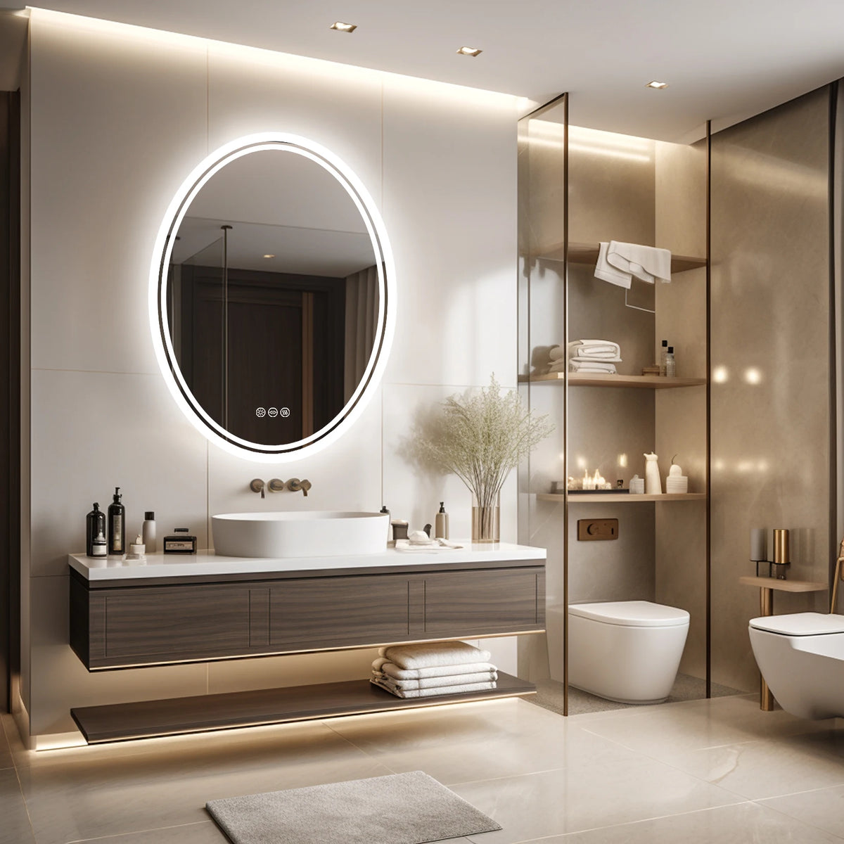 Round LED Backlit Bathroom Mirror With Dimmable Anti Fog Lighting