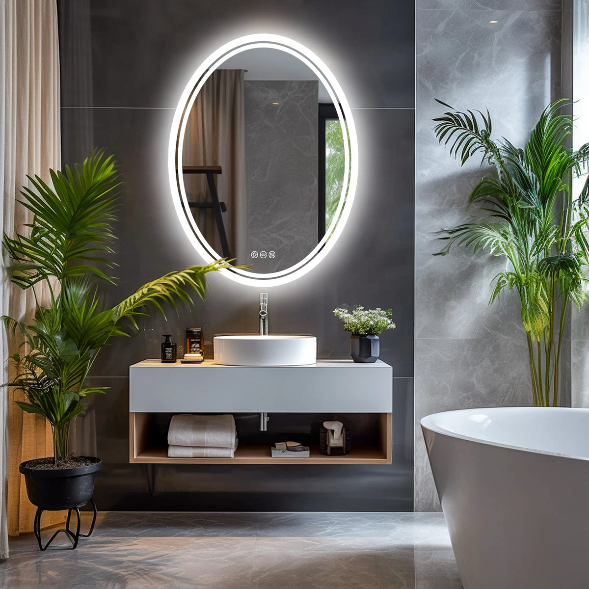 Round LED Backlit Bathroom Mirror With Dimmable Anti Fog Lighting