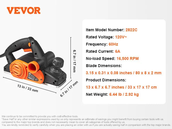 VEVOR Electric Hand Planer for Smooth Woodworking and DIY Projects