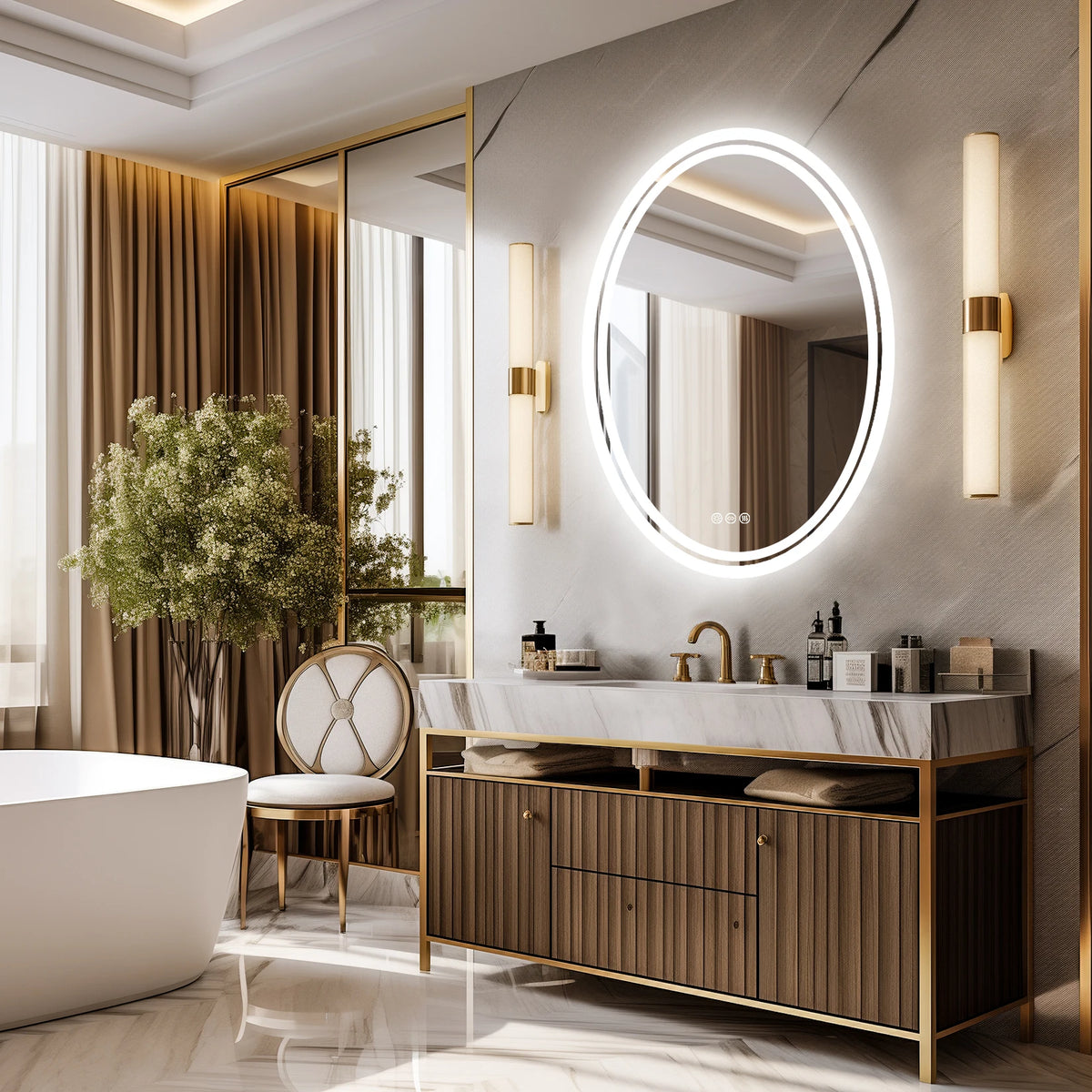 Round LED Backlit Bathroom Mirror With Dimmable Anti Fog Lighting