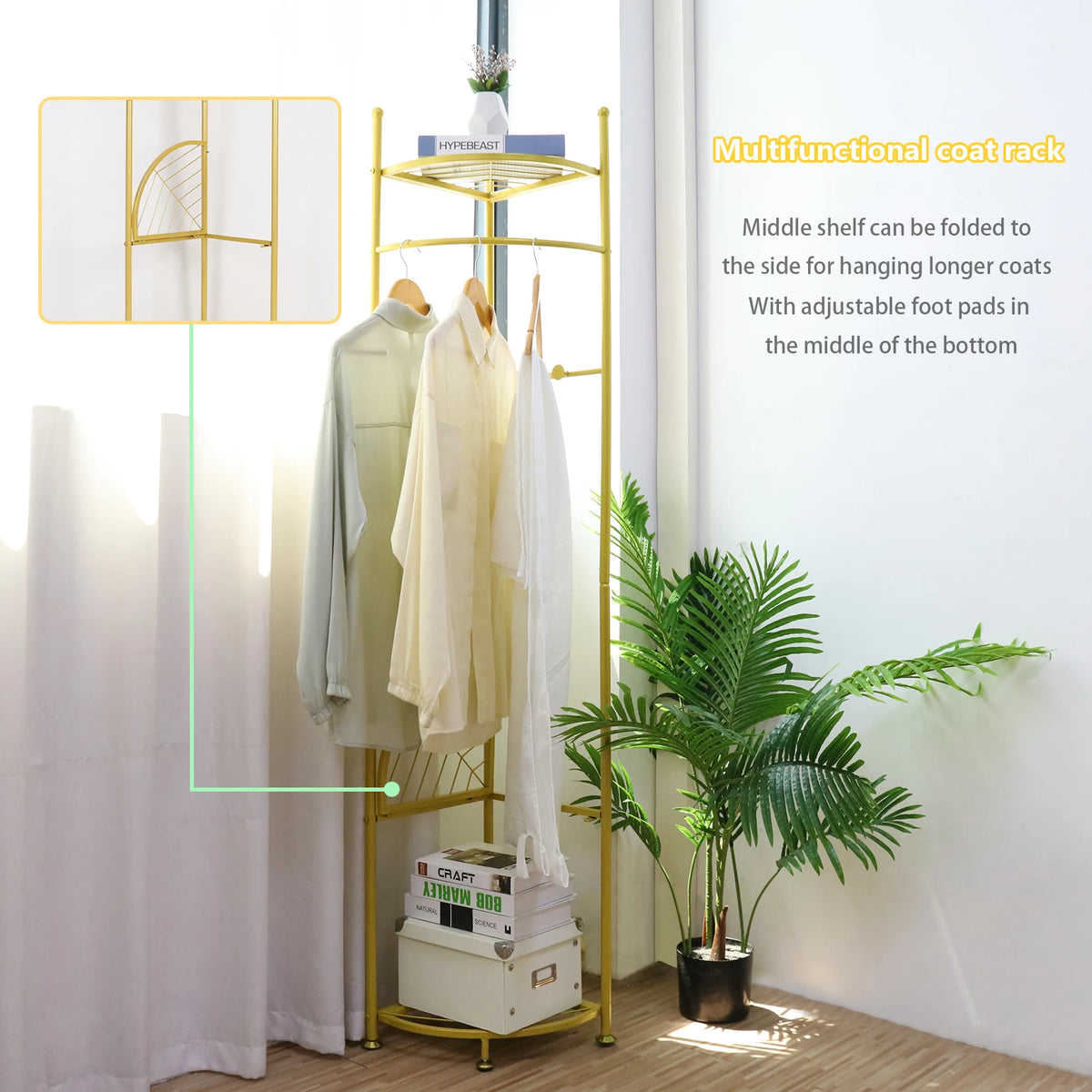 Freestanding Metal Coat Rack With Storage Shelf For Entryway
