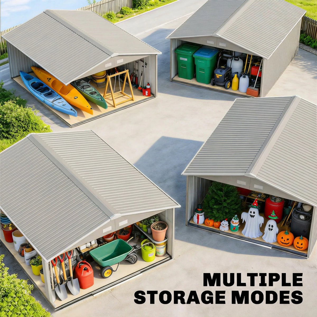 13' x 11' Steel Outdoor Utility Storage Tool Shed Kit for Backyard Garden, Grey