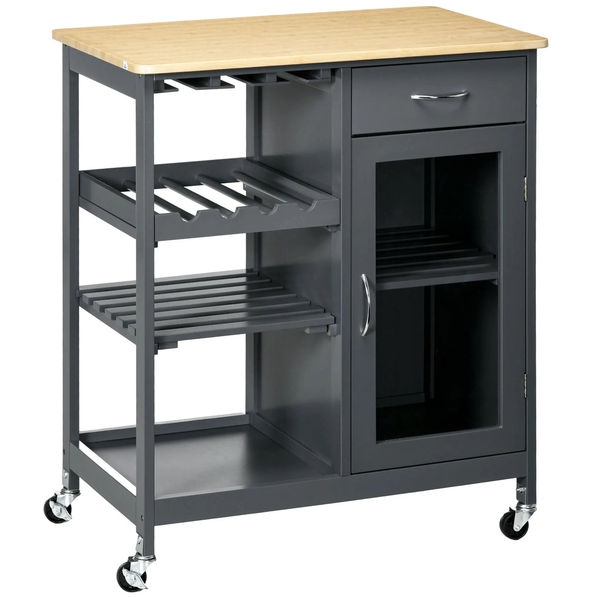 HOMCOM Rolling Kitchen Island With Wine Rack And Storage