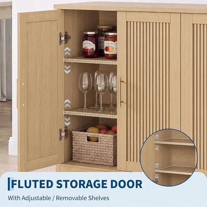 GiggleZone Fluted Sideboard Buffet Cabinet for Dining Room Storage