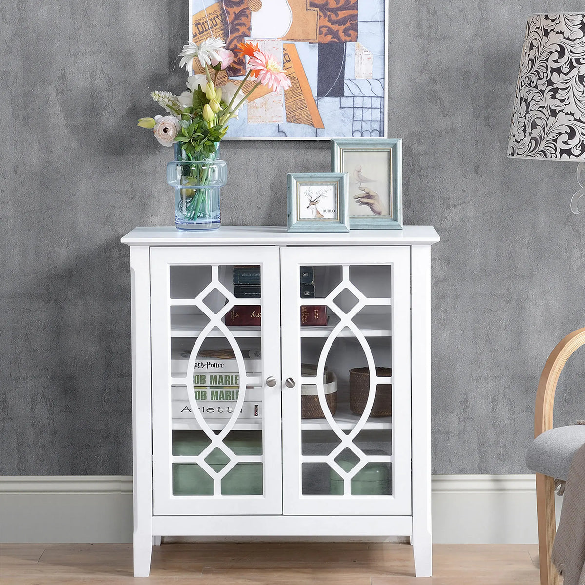 HOMCOM Sideboard Buffet Cabinet With Glass Doors And Adjustable Shelves