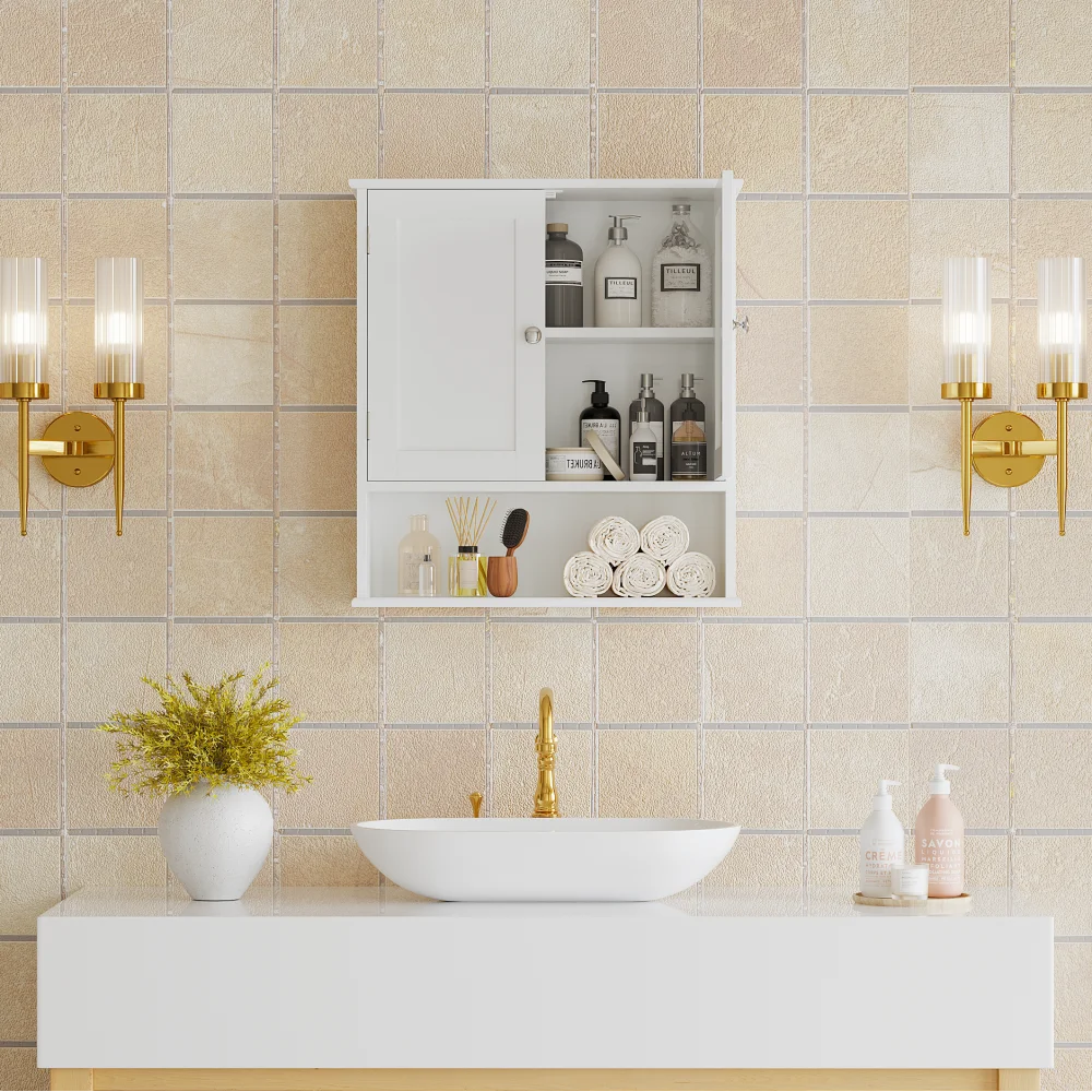 Wall Mounted Bathroom Cabinet With Adjustable Shelves And Doors