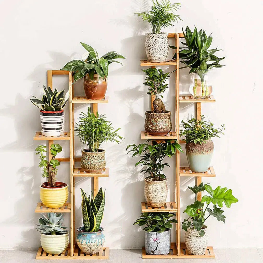 Bamboo Vertical Tiered Plant Stand Rack for Indoor Outdoor Display
