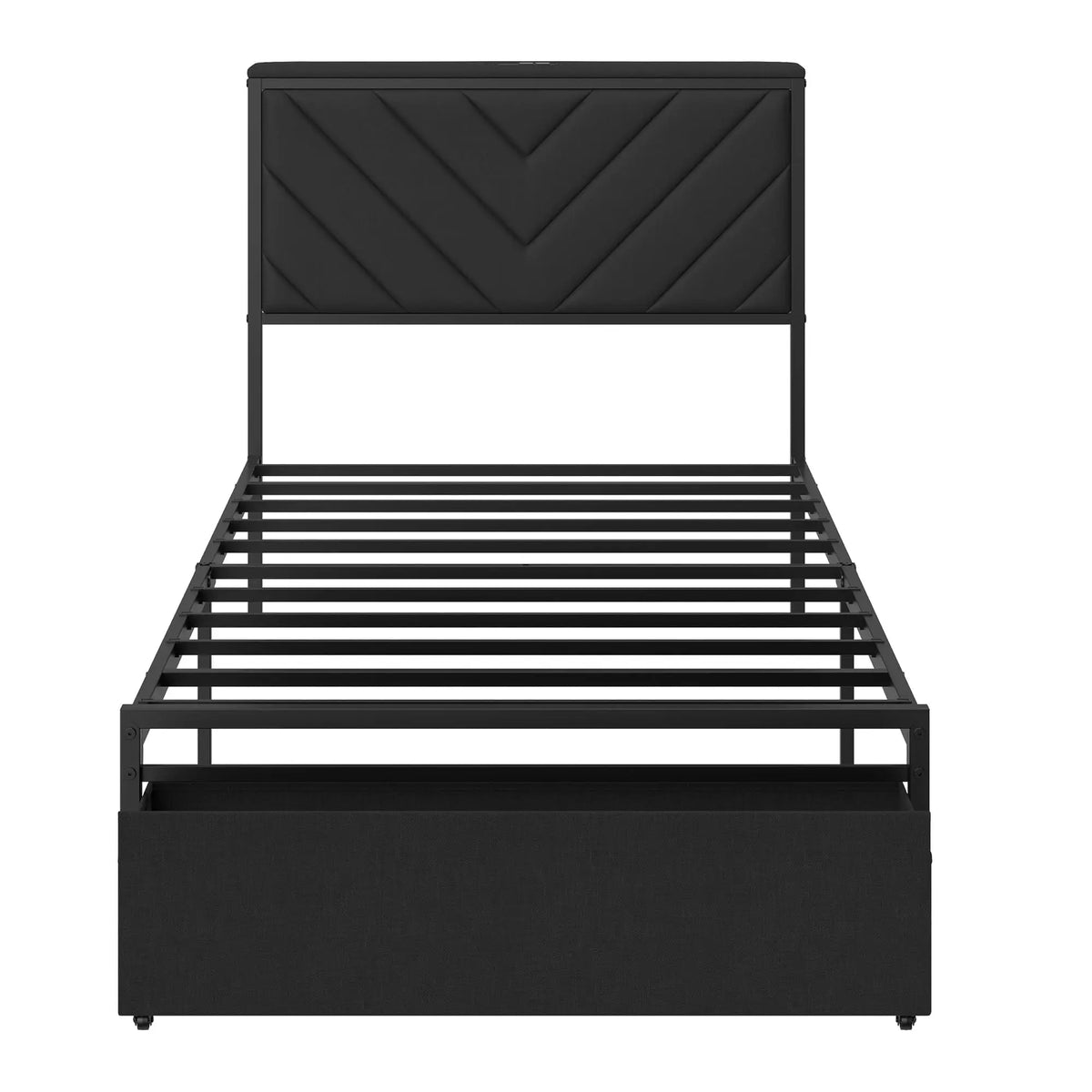HiMISS Upholstered Metal Platform Bed Frame With Storage Charging Station