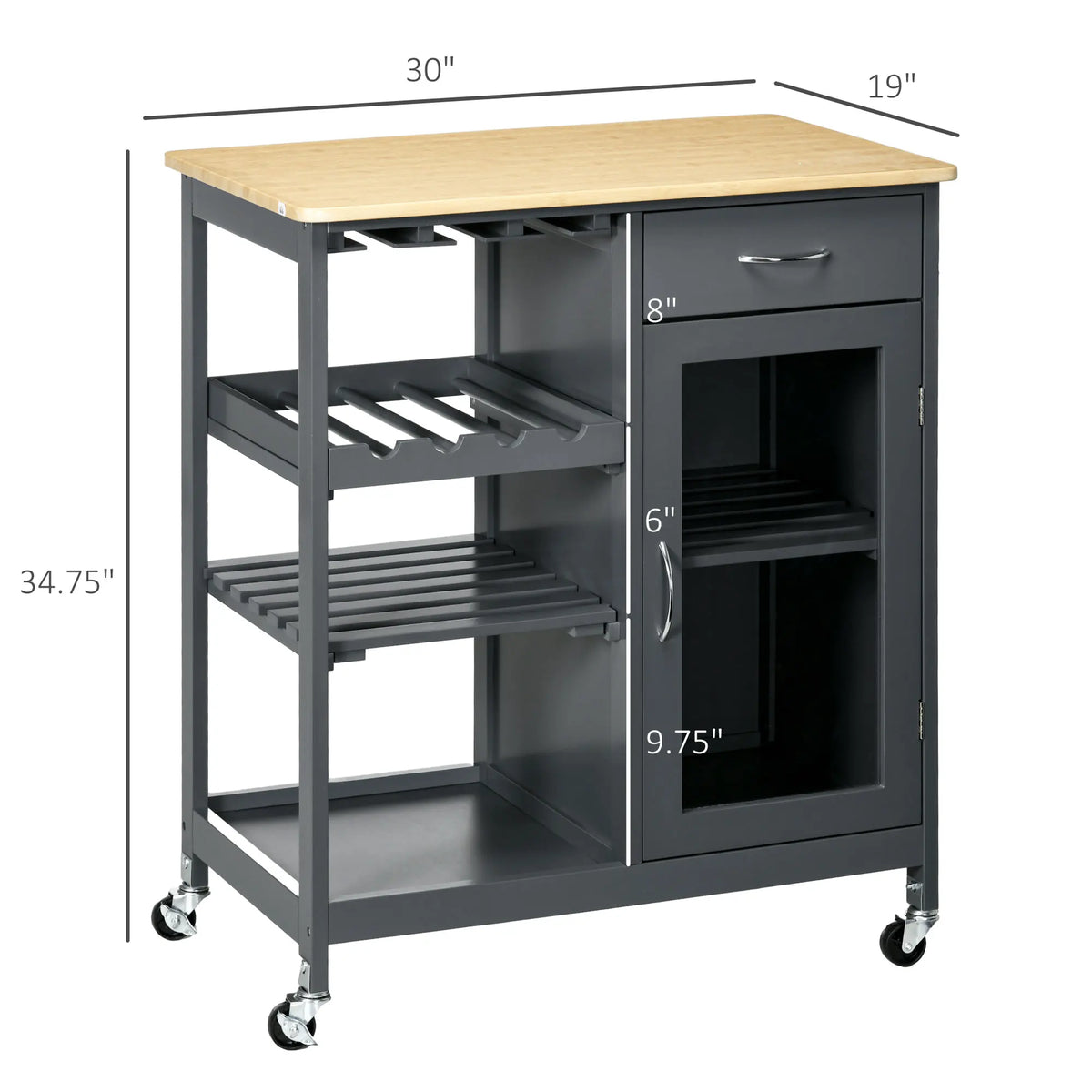 HOMCOM Rolling Kitchen Island With Wine Rack And Storage