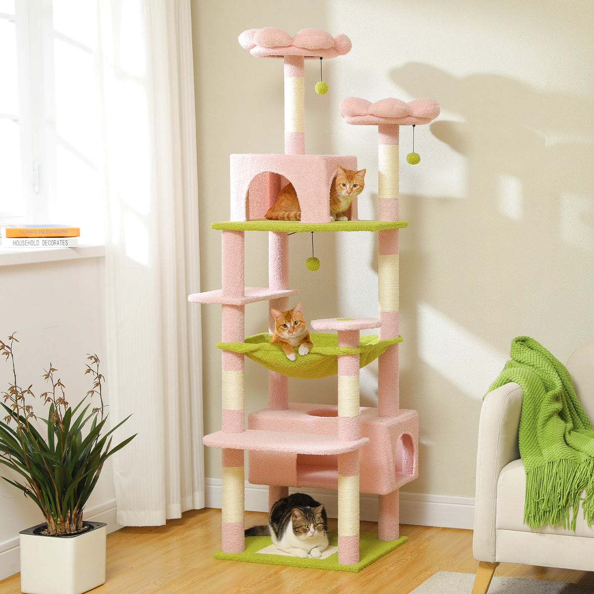 PEQULTI Multi-Level Cat Tree Tower With Scratching Posts And Hammock