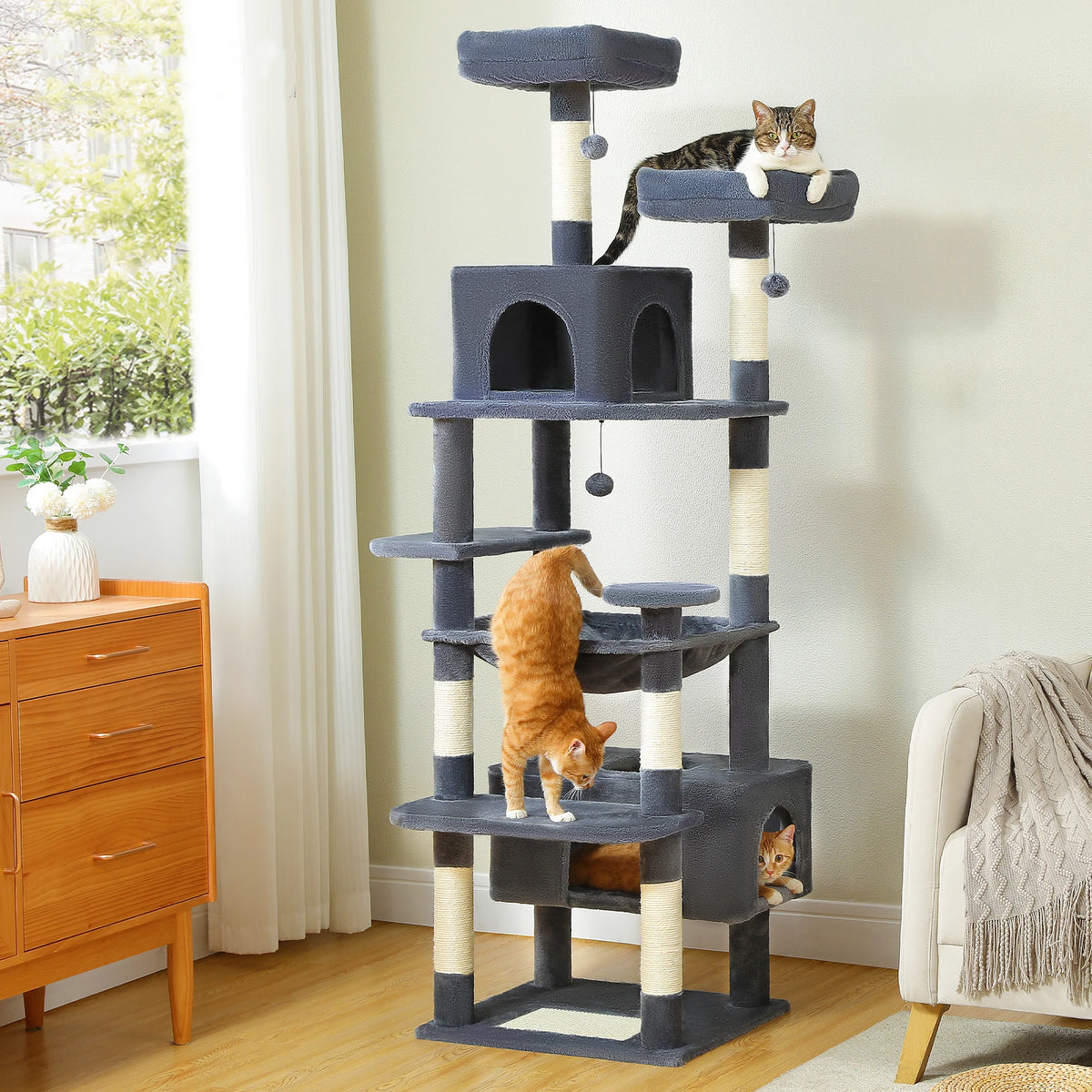 PEQULTI Multi-Level Cat Tree Tower With Scratching Posts And Hammock