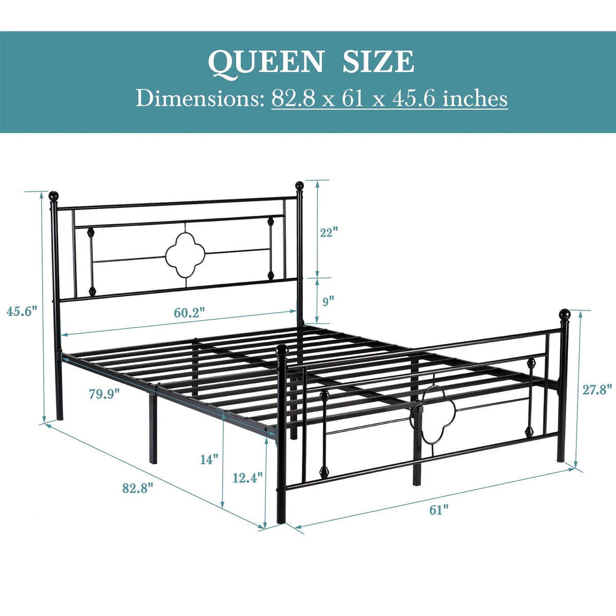 HOOMIC Vintage Victorian Wrought Iron Platform Bed Frame With Storage