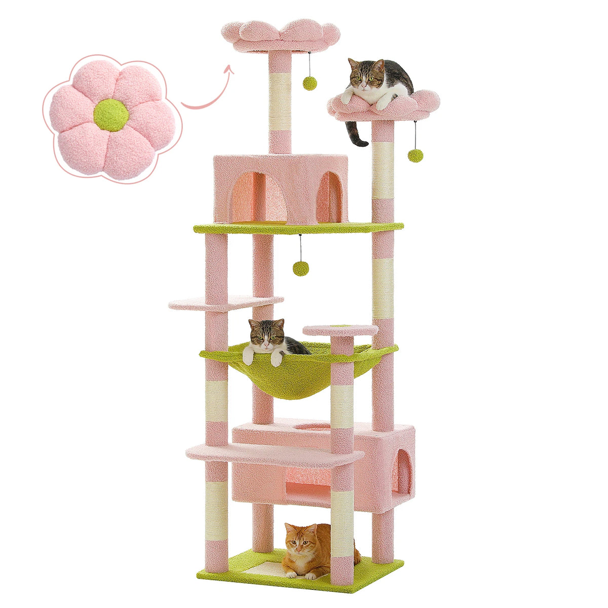 PEQULTI Multi-Level Cat Tree Tower With Scratching Posts And Hammock