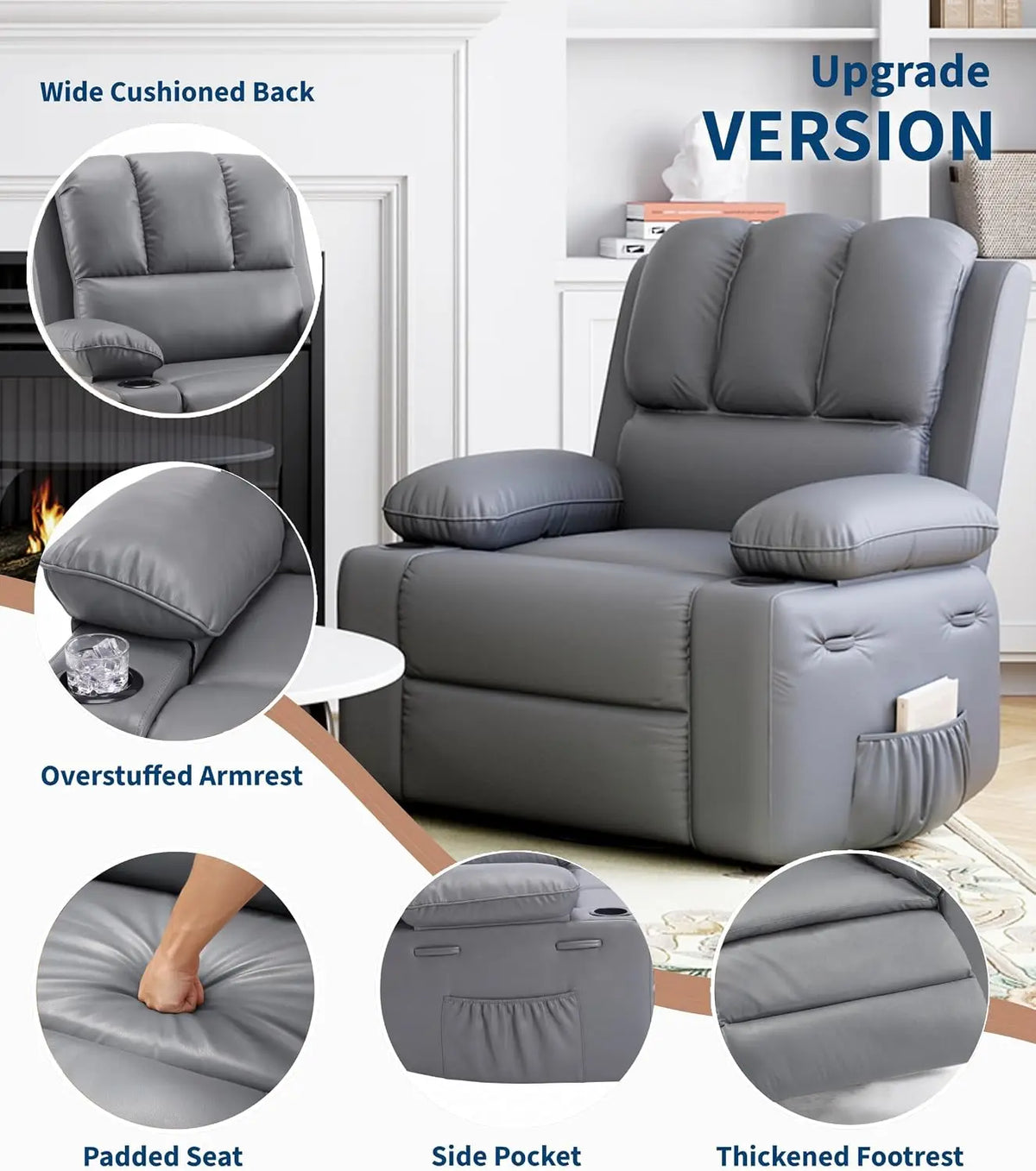 TACLEEKII Swivel Recliner Chair With Heat Massage And Cup Holders