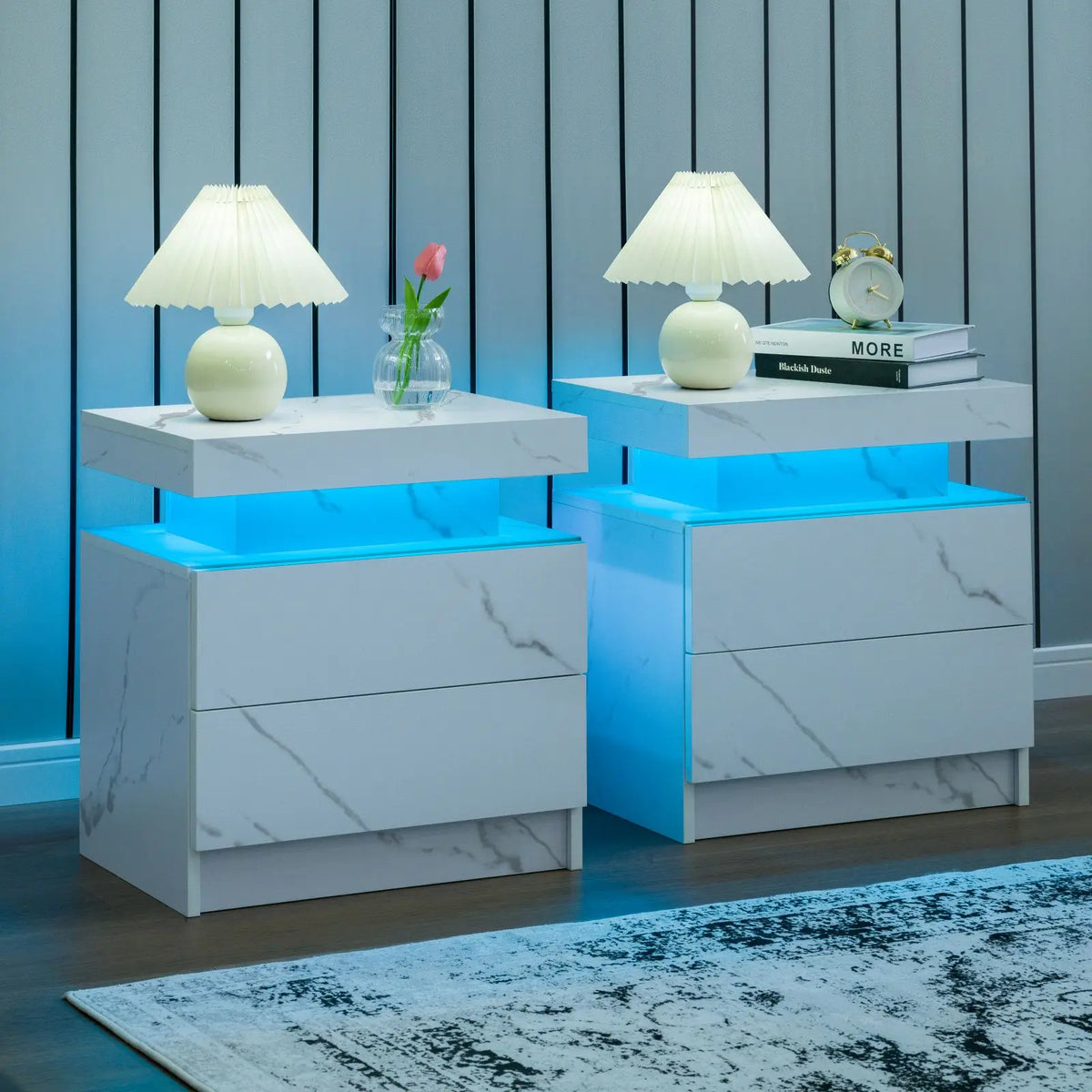 Cubehom LED Nightstand Set with Drawers for Modern Bedroom Storage