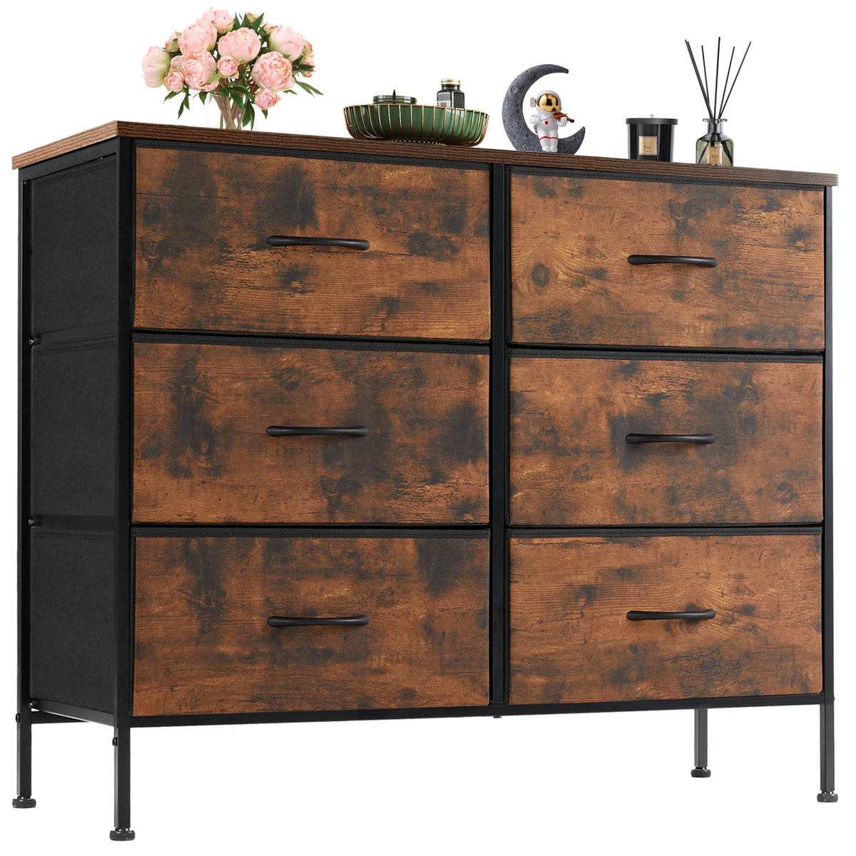 JHK Six Drawer Fabric Storage Nightstand For Bedroom