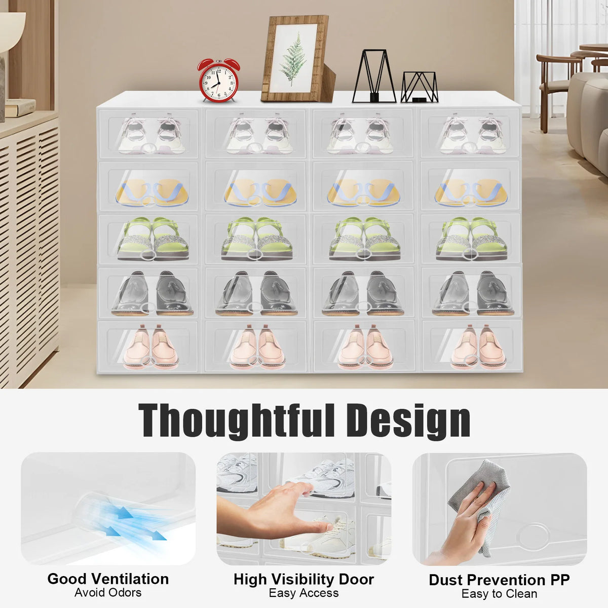 Bymaocar Stackable Transparent Shoe Storage Boxes for Closet Organization