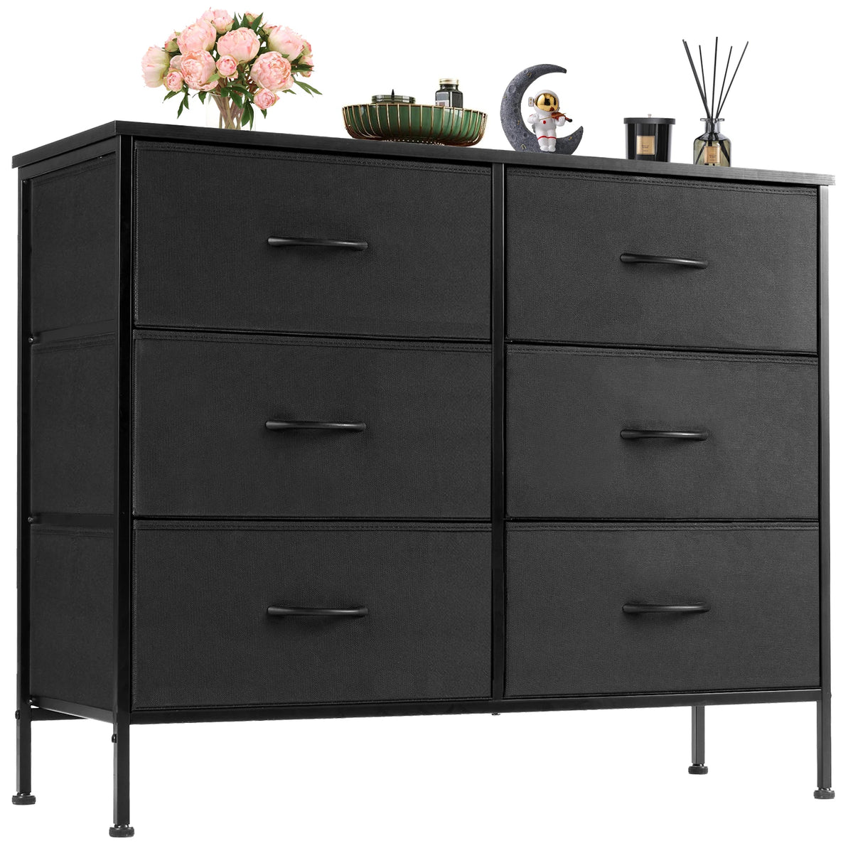 JHK Six Drawer Fabric Storage Nightstand For Bedroom