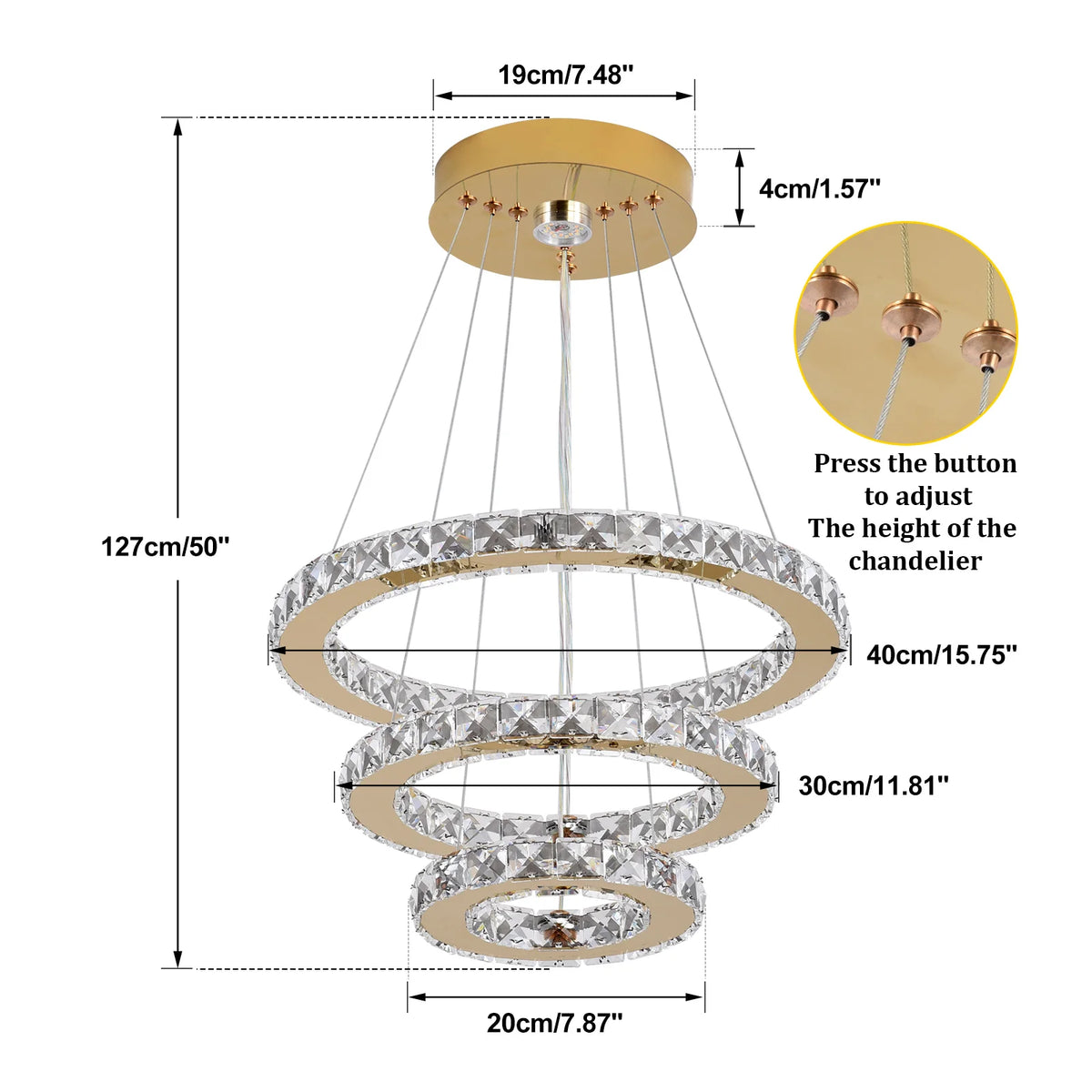 Vinilky Crystal LED Pendant Chandelier With Remote Control