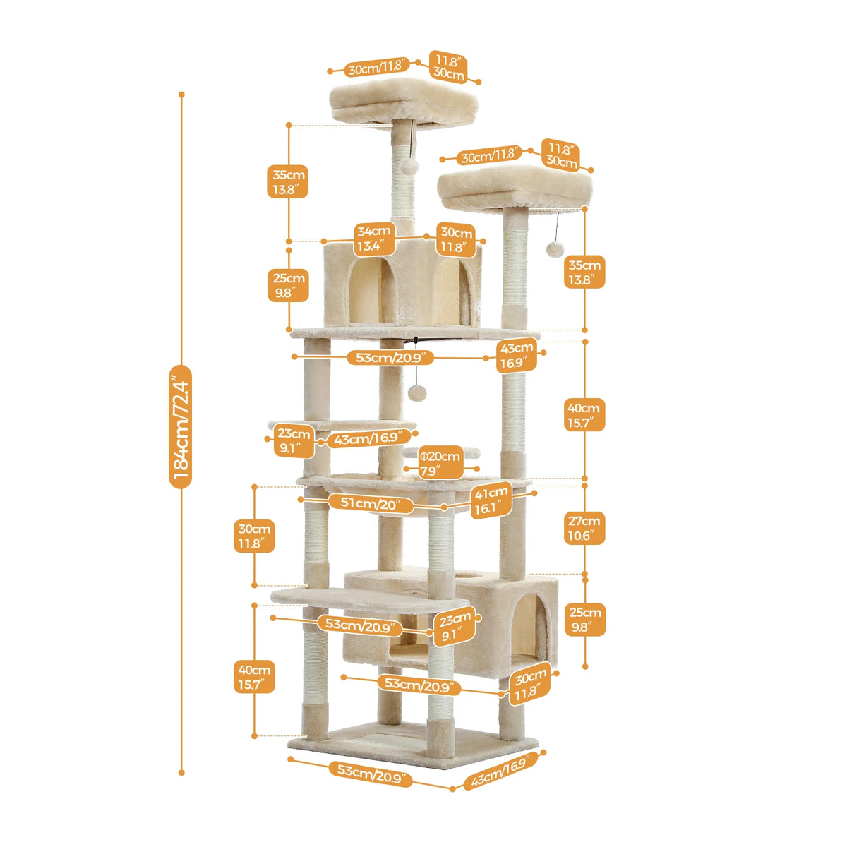 PEQULTI Multi-Level Cat Tree Tower With Scratching Posts And Hammock