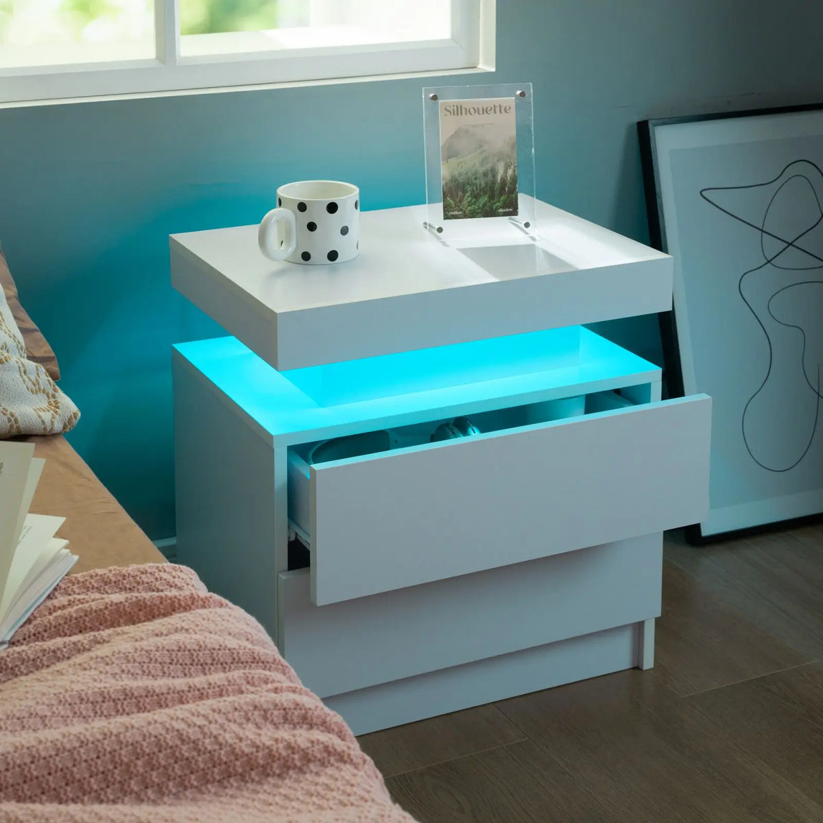 Cubehom LED Nightstand Set with Drawers for Modern Bedroom Storage