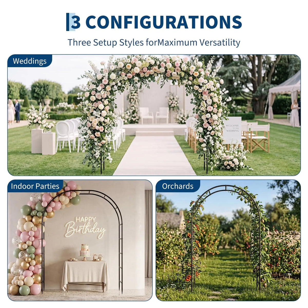 7.3FT Heavy Duty Garden Arch Arbor Trellis, 13mm Thick Steel Climbing Plant Support For Wedding Lawn Patio Party Flower Decor