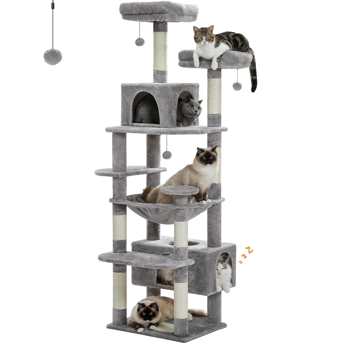 PEQULTI Multi-Level Cat Tree Tower With Scratching Posts And Hammock
