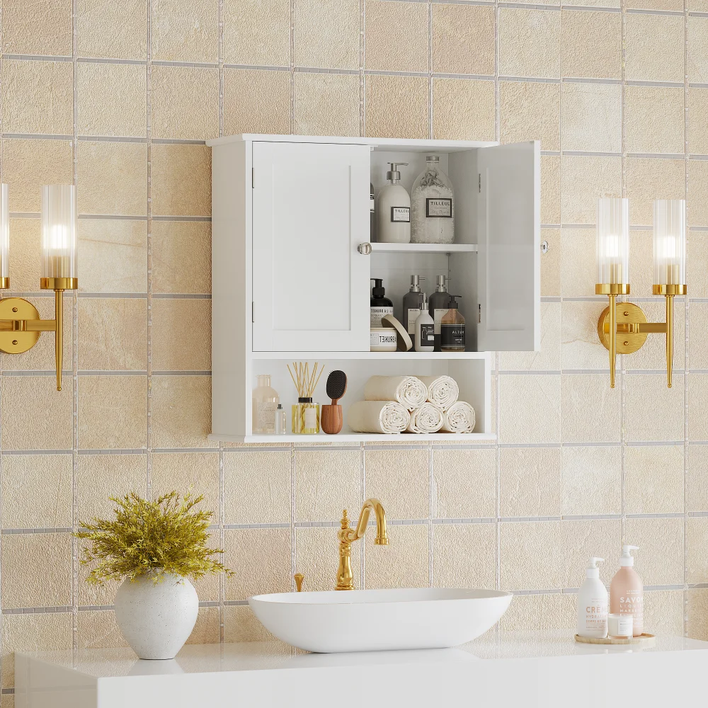 Wall Mounted Bathroom Cabinet With Adjustable Shelves And Doors