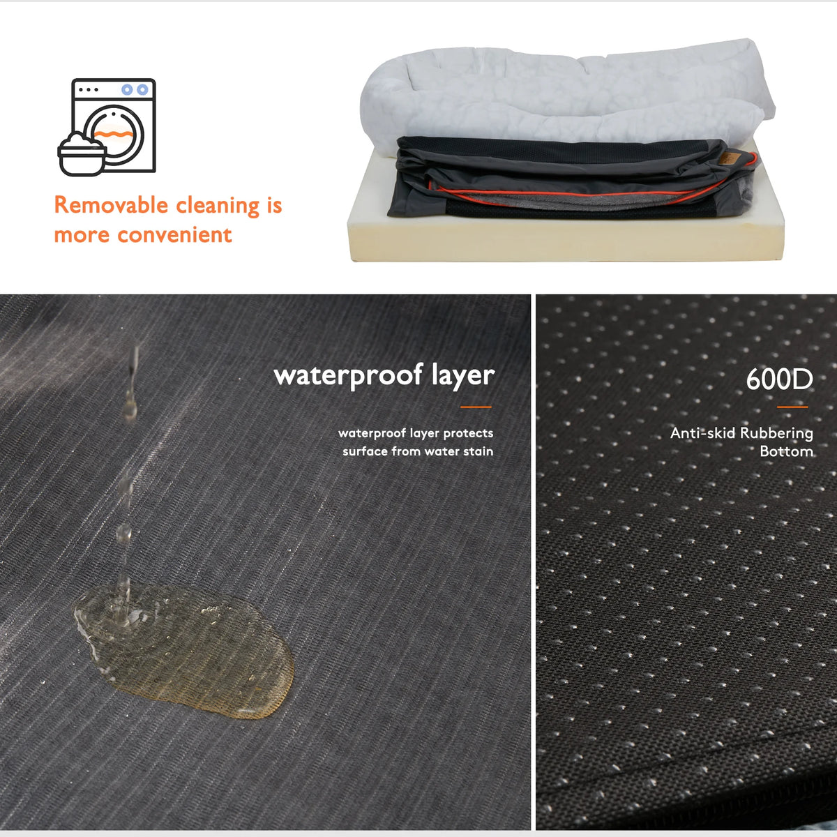 BINGOPAW Waterproof Washable Dog Bed With Removable Soft Fleece Cover