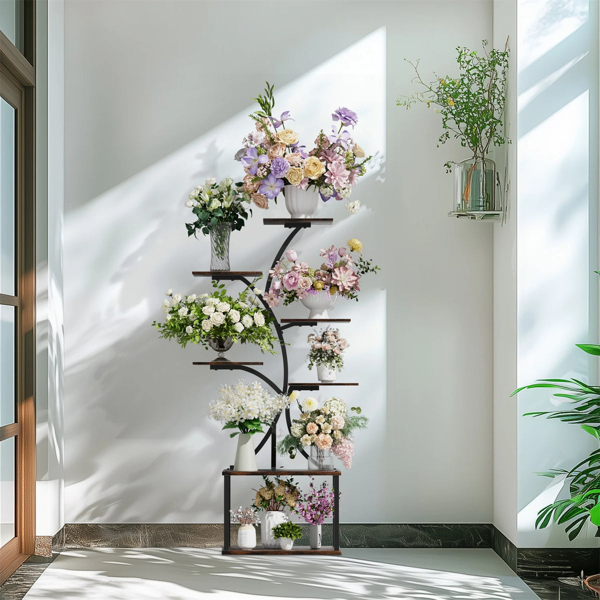Tree Shaped Metal Plant Stand With Decorative Display Lights