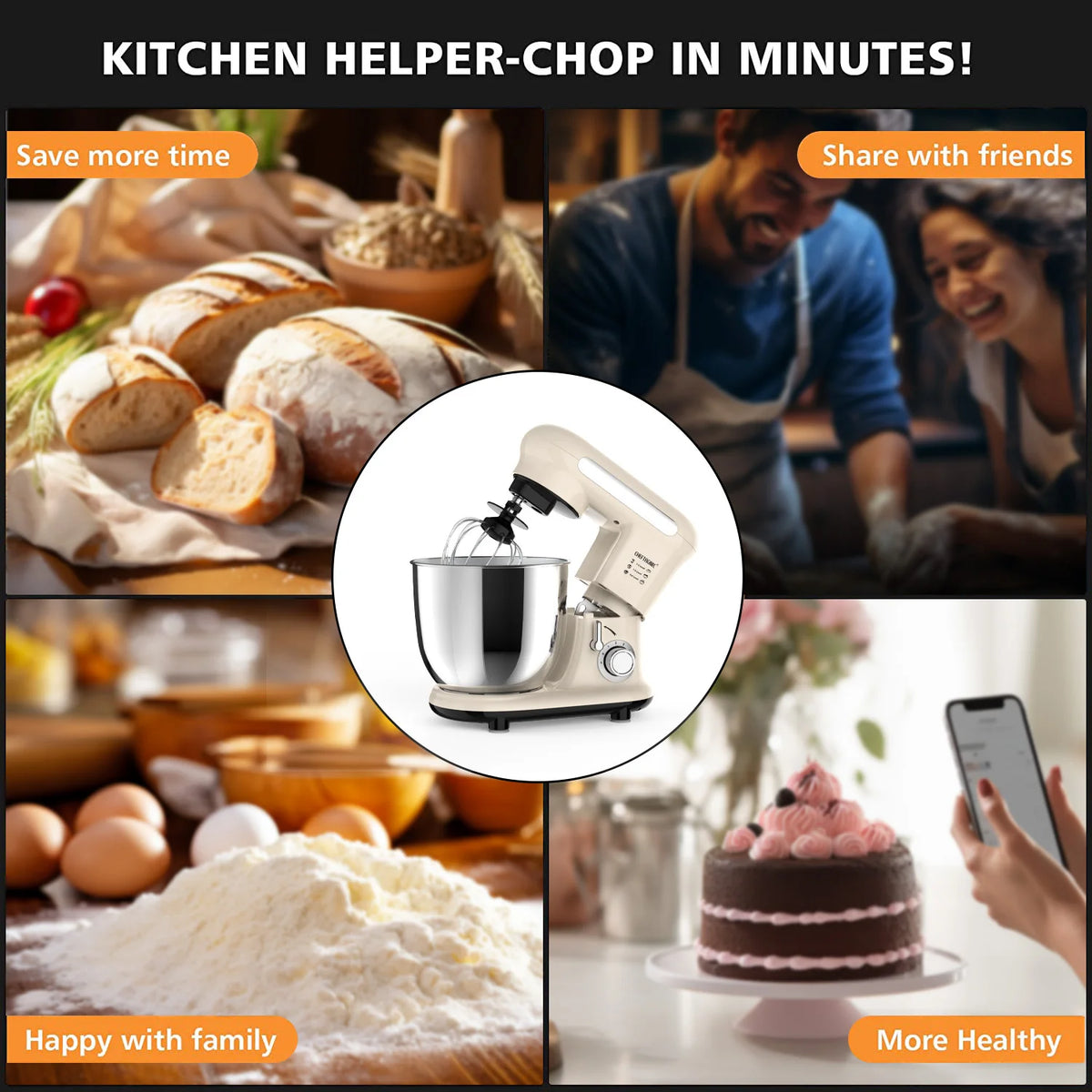 Cheftronic Tilt Head Electric Stand Mixer With Dough Hook