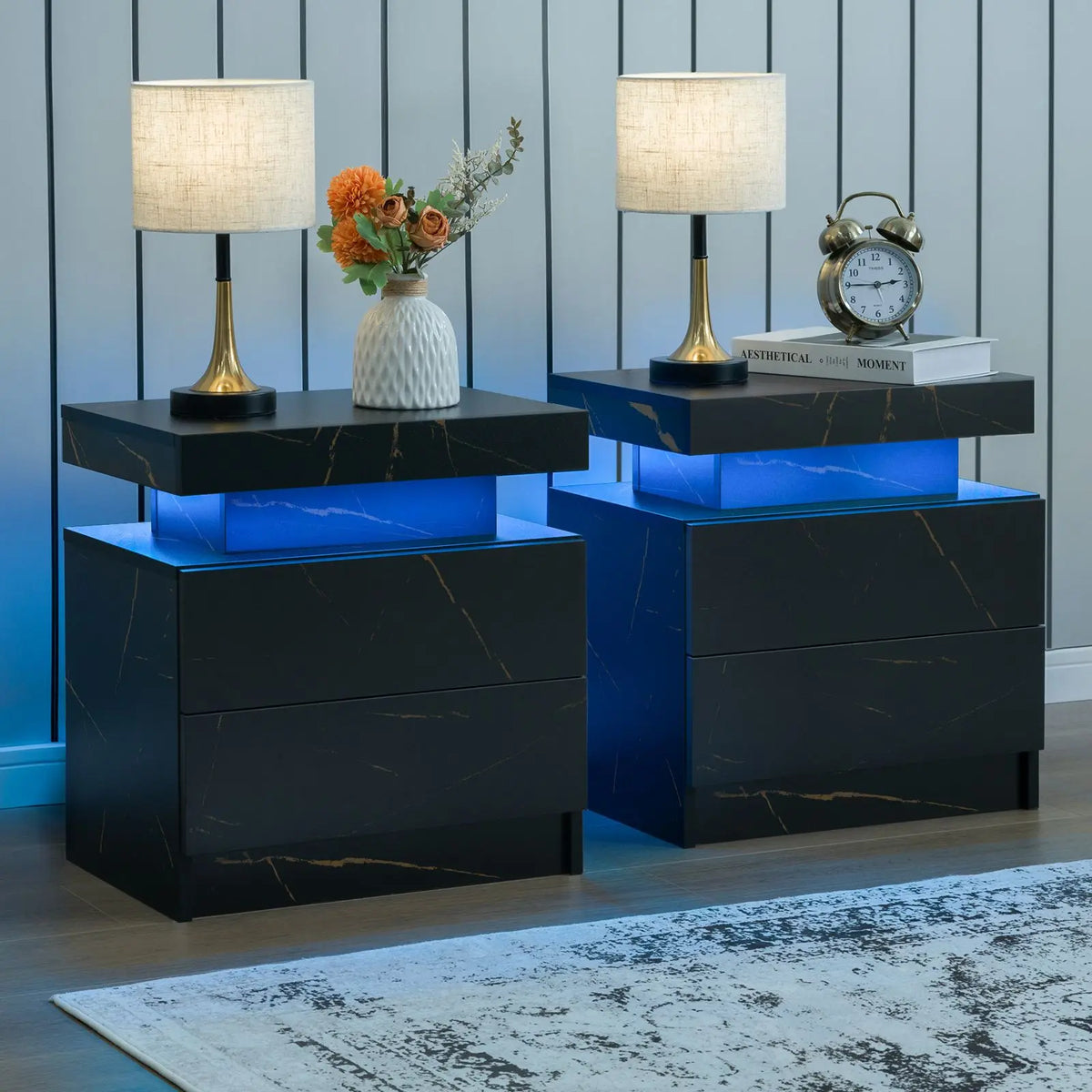 Cubehom LED Nightstand Set with Drawers for Modern Bedroom Storage