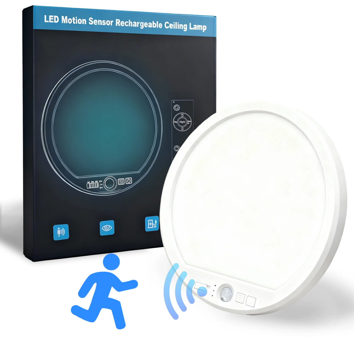 Rechargeable Motion Sensor Ceiling Light 3 Working Models 3000K-6000K Magnetic Wireless LED Ceiling Light with Remote Battery Powered for Closet Shower Stairs Shed Hallway Living Room