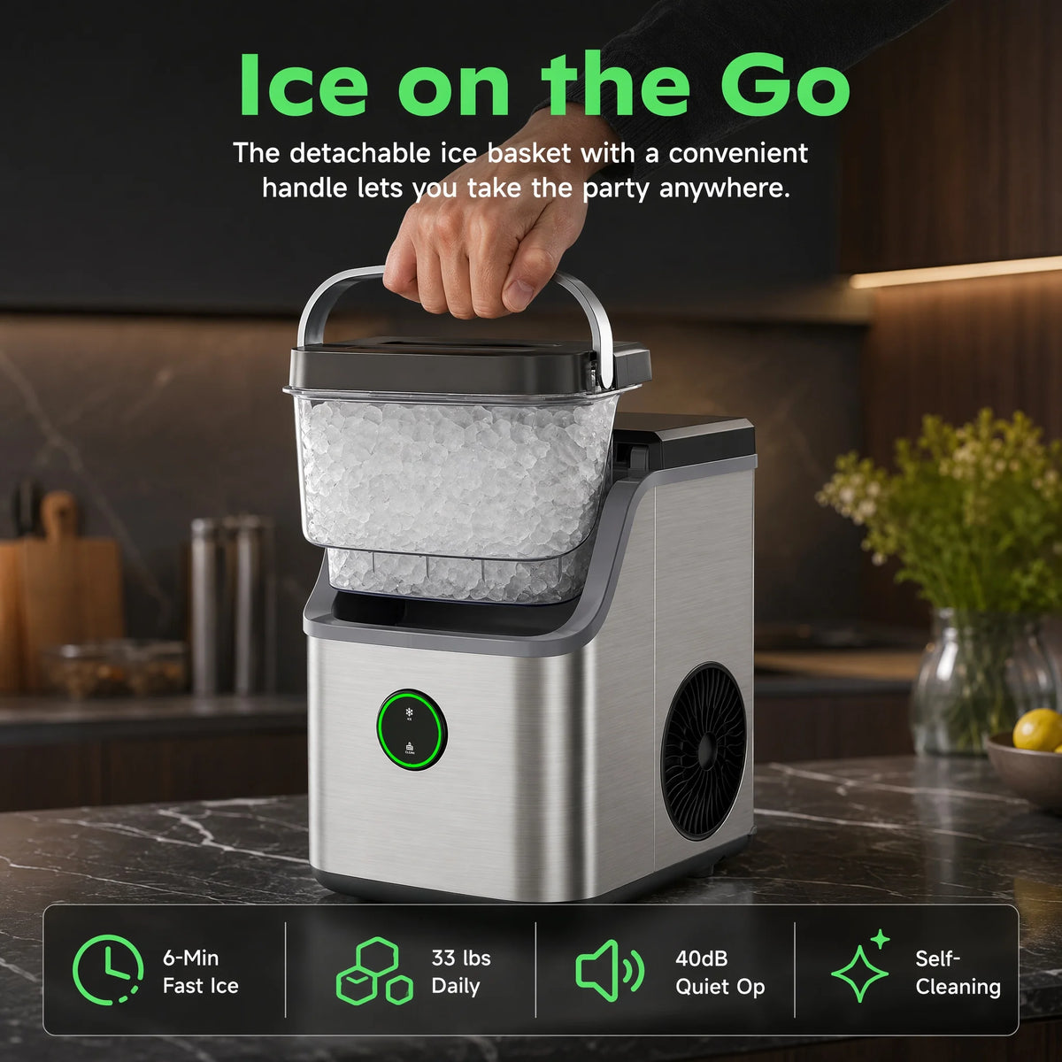 PHILERGO Countertop Nugget Ice Maker With Quiet Self Cleaning