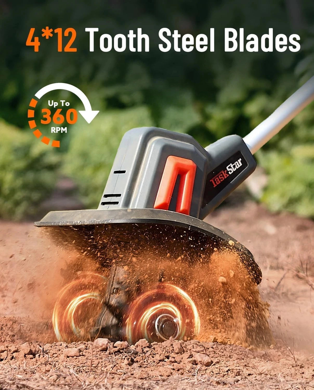 TaskStar Cordless Electric Garden Tiller Cultivator Soil Turning Tool