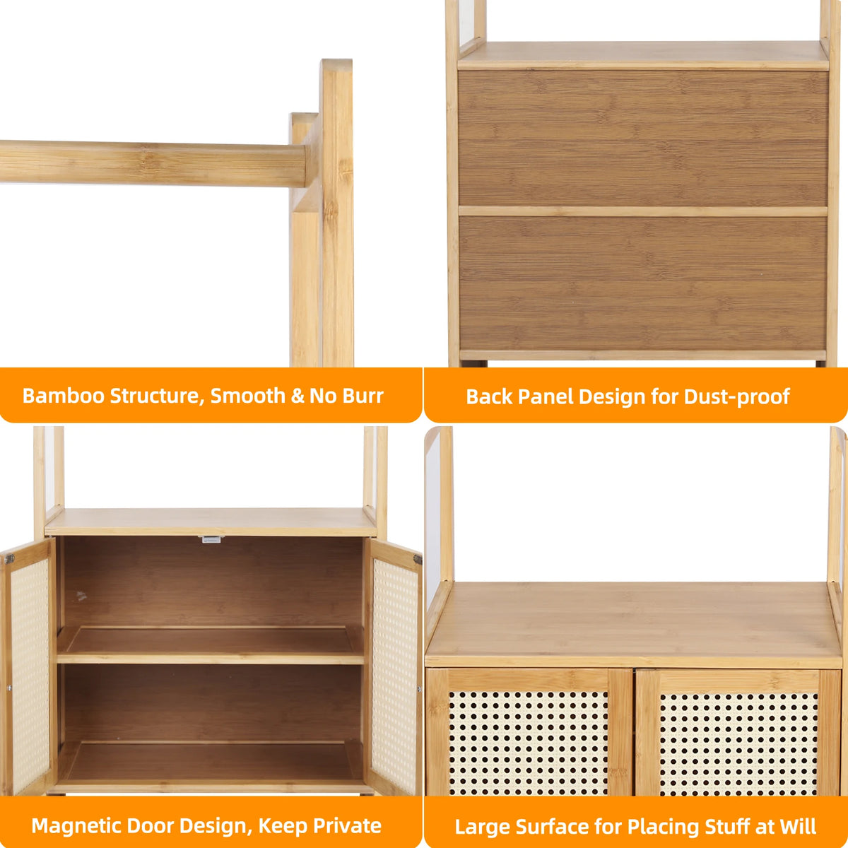 Bamboo Garment Rack With Hanging Rod And Three Storage Shelves