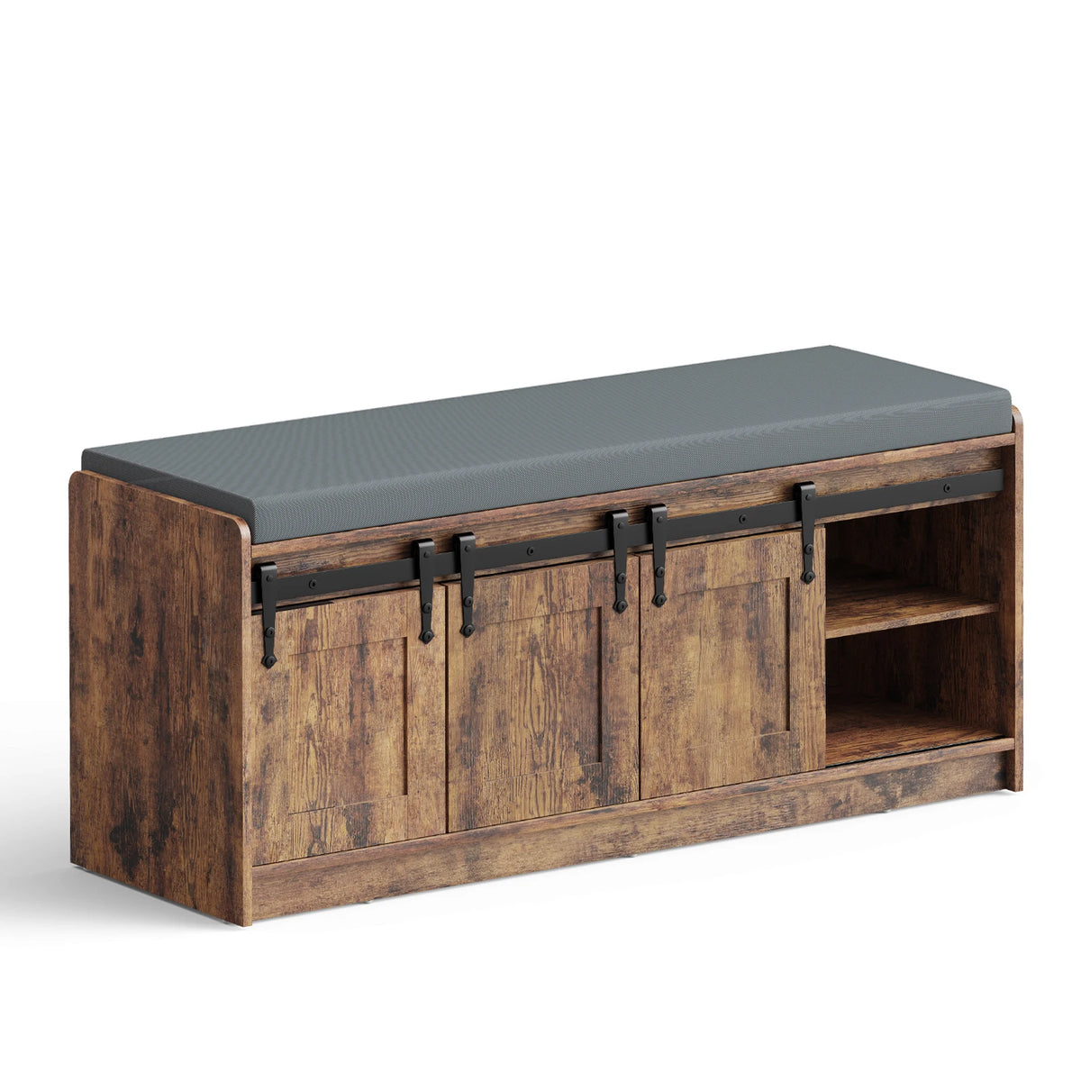 TinyNest Shoe Storage Bench With Padded Seat And Sliding Doors