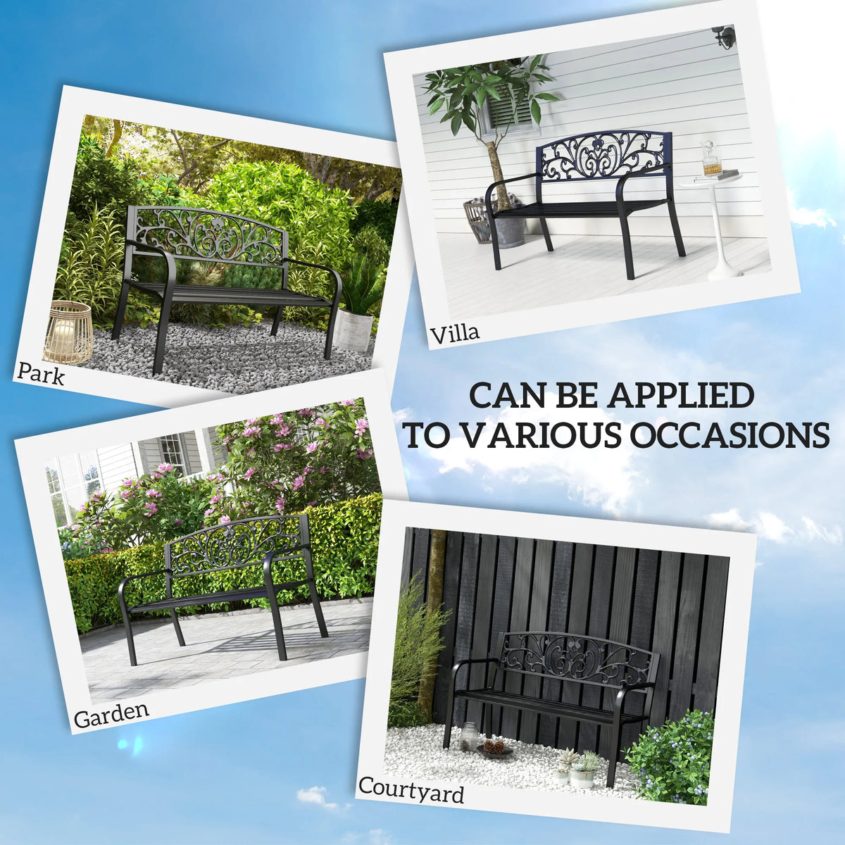 Patio Park Garden Bench Porch Path Chair Outdoor Lawn Garden Black 2 Seat