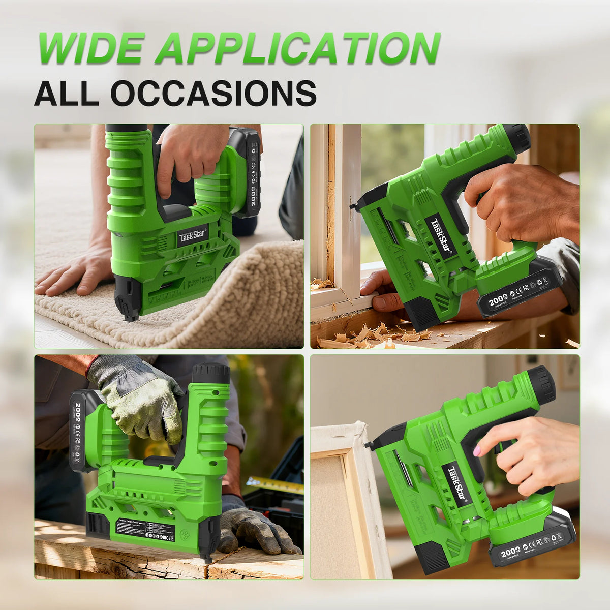 TaskStar Electric Nailing Gun 2-in-1 Cordless Nailer with 2000mAh Batteries LED Light Brushless Nail Gun for Wood Home
