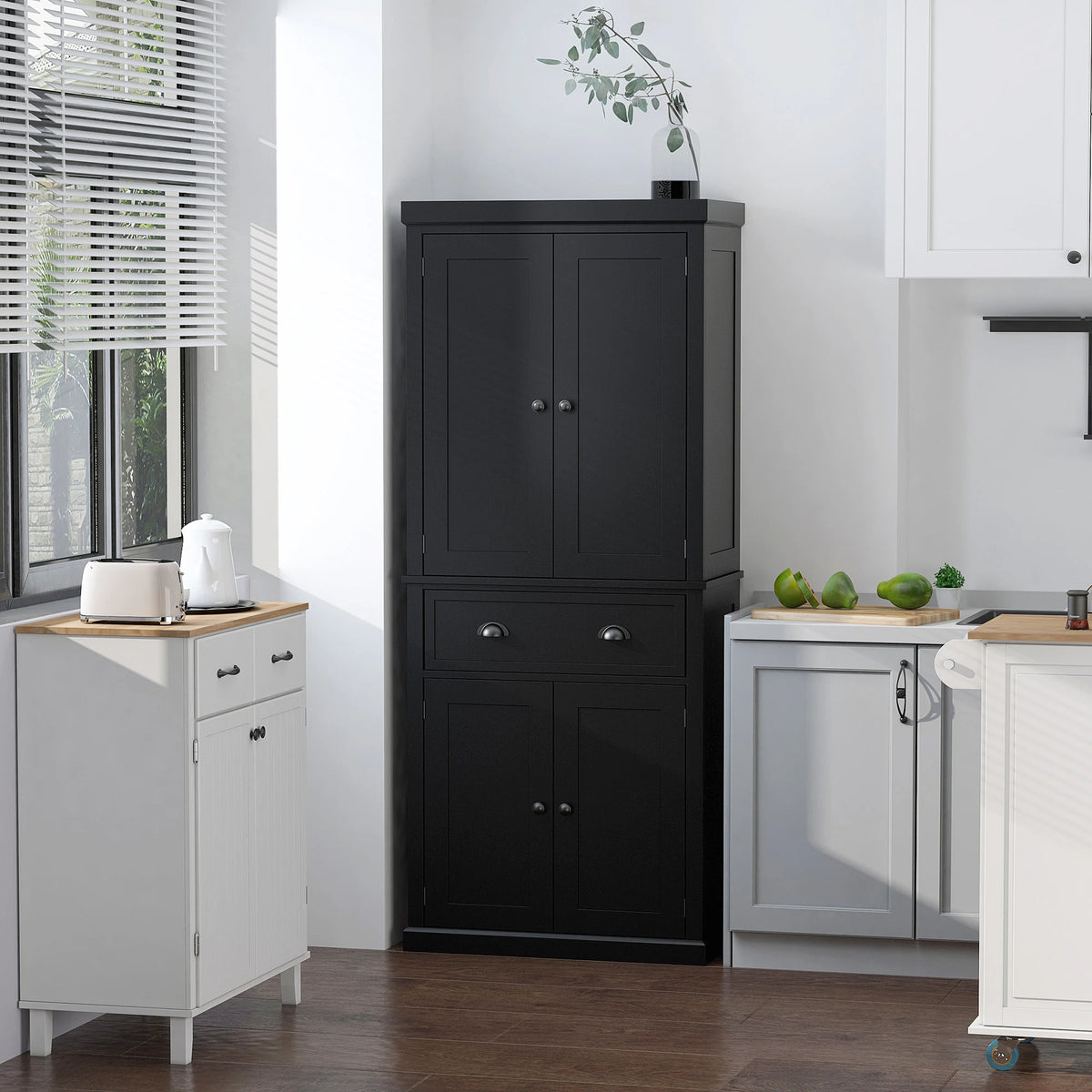 HOMCOM Traditional Kitchen Pantry Cabinet With Drawer And Adjustable Shelves