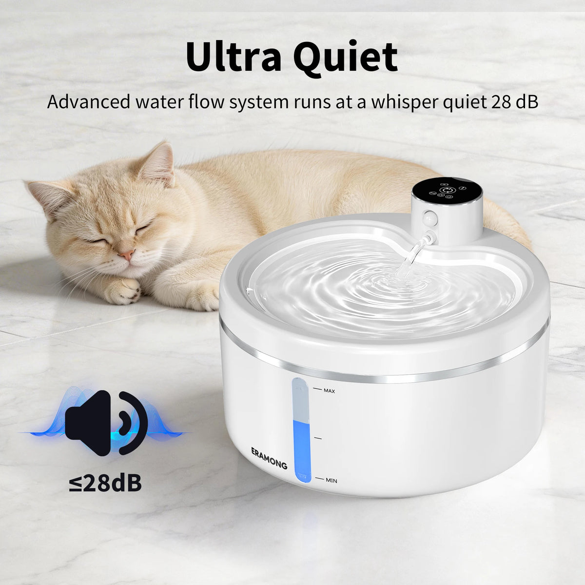 ERAMONG Wireless Cat Water Fountain With Quiet Auto Sensor