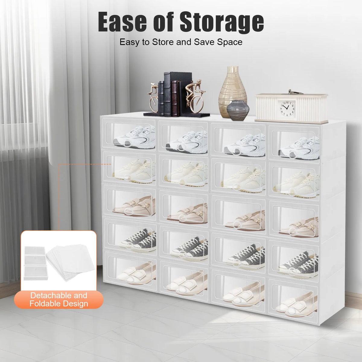 Bymaocar Stackable Transparent Shoe Storage Boxes for Closet Organization